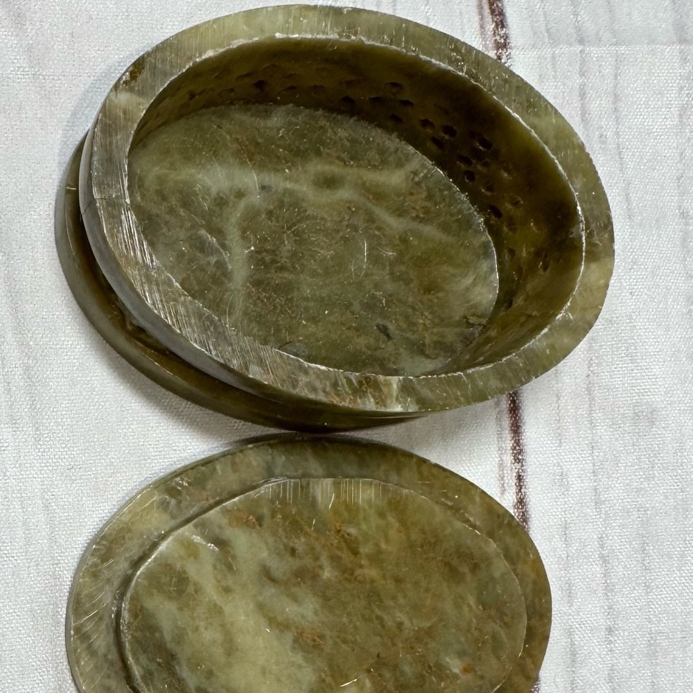 Vintage Handmade Oval Soapstone Decorative Stone Trinket Box Floral India - Picture 5 of 11